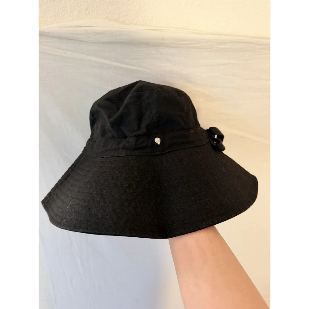 Helen Kaminski Black Wide Brim Bucket Hat Bow Detail Made in West Africa Resort - Picture 3 of 12